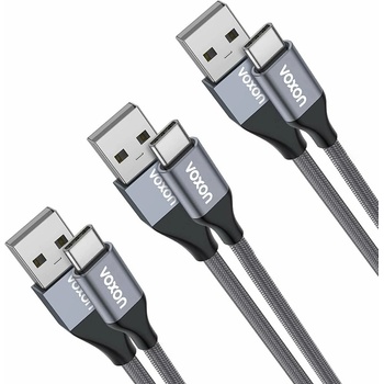 VOXON Кабел Voxon CUC02105GA02, от USB A(м) към USB C(м), комплект 3 броя, 12W, тъмносив (CUC02105GA02)