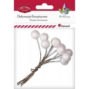 TITANUM Wire with ball 15mm white glitter 10pcs