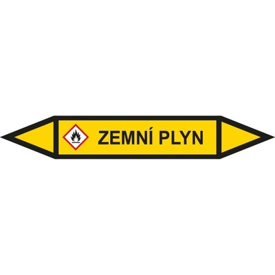 Šipka pro značení potrubí - ZEMNÍ PLYN se symbolem, 166 x 26 mm, aršík 5 ks