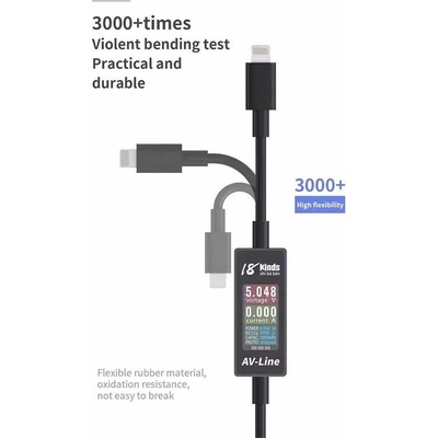 AV-Line Digital Display Lightning USB Cable - USB Lightning кабел с измерване на ток, напрежение и консумация за iPhone, iPad и iPod с Lightning порт (черен)