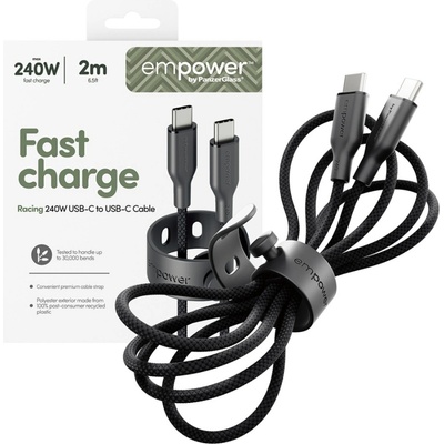 Data кабел empower by PanzerGlass Racing USB-C to USB-C Cable 240W USB 2.0, 2m - Space Black