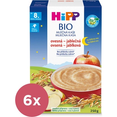 HiPP Bio Kaša mliečna na dobrú noc ovsená jablková od 8. mesiaca 6x 250 g