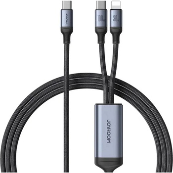 JOYROOM Кабел Joyroom SA21-1T2 Speedy, USB-C към USB-C + Lightning, 100W, 1.5m, черен (SA21-1T2 C-LC 1.5m)