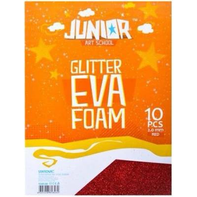 JUNIOR-ST Dekorační pěna A4 EVA Glitter červená 2,0 mm, sada 10 ks