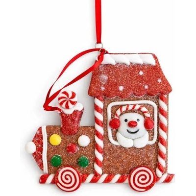 DECOLED Vánoční ozdoba na stromeček perníkový vláček, 11 × 10 cm, k zavěšení, PVC, IP44, venkovní