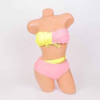 Image 1 of Двуцветен бански в розов корал и жълто - чашка b