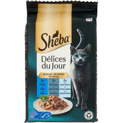 Sheba s kombináciou tuniaka a tresky v lahodnej omáčke 50 g 6 ks