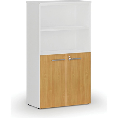 Primo Kombinovaná kancelárska skriňa WHITE, dvere na 2 poschodia, 1434 x 800 x 420 mm, biela/buk