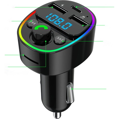 Earldom FM Трансмитер Earldom ET-M78, Bluetooth, Micro SD, USB, Type-C, QC, Черен - 17776 (17776)