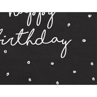 Party Deco SP33-15-010 Papírové ubrousky Happy Birthday 33x33 cm Černá
