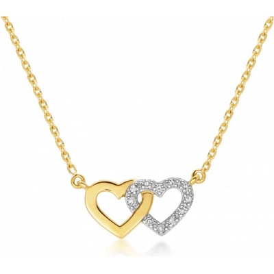 Sofia Diamonds Zlatý náhrdelník spojené srdcia s diamantom GEMCS30038-18