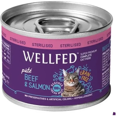 PETINTEREST Wellfed Sterilised Adult Beef and Salmon with Salmon oil (12 months - 7 years) консерва за кастрирани котки с говеждо и сьомга 200gr