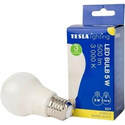 Tesla LED žiarovka BULB, E27, 5 W, 230 V, 500 lm, 25 000 h, 3 000 K teplá biela, 220st