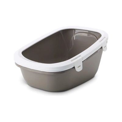 SAVIC Simba Sift - Котешка тоалетна , два съда + решетка, с борд, за едри породи котки, бяло/сиво, 64 х 46 х 31 см