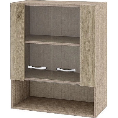 ИРИМ Горен шкаф с две витринни врати и ниша Сити МДА-9 мока / дъб сонома арвен 60 см