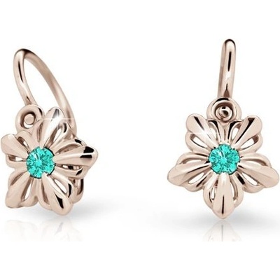 Danfil dětské náušnice kytičky C2238 z růžového zlata s kamínkem Mint Green zapínání brizura