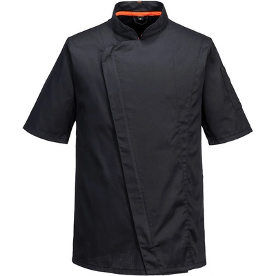 Portwest Черна готварска куртка с къс ръкав и асиметрично закопчаване MeshAir Pro Black (C739BKR)