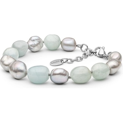 Gaura Pearls náramek Silvia sladkovodní perla akvamarín chirurgická ocel 234-113B Barevná/více barev