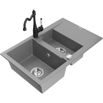 Mexen Gaspar гранитна кухненска мивка 1, 5-каморна с отцедник и батерия Carla, сива - 6507-71-670700-70 (6507-71-670700-70)