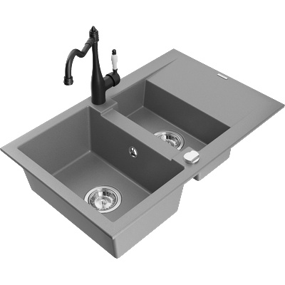 Mexen Gaspar гранитна кухненска мивка 1, 5-каморна с отцедник и батерия Carla, сива - 6507-71-670700-70 (6507-71-670700-70)