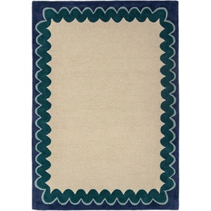 Flair Rugs Ръчно изработен вълнен килим в естествен цвят/тюркоазен 160x230 cm Wiggle Wool - Flair Rugs (503119382732)