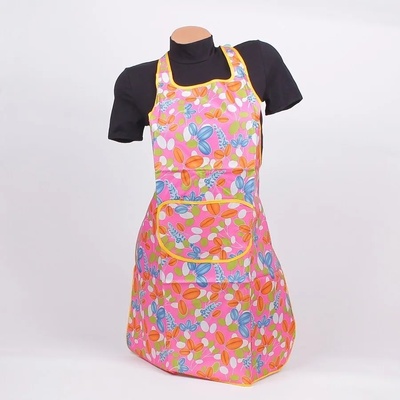 Гумирана престилка за готвене в розов цвят с листа