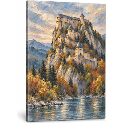 Papilora Slika Oravskog dvorca na platnu – s ručno oslikanim detaljima - 100x150 cm