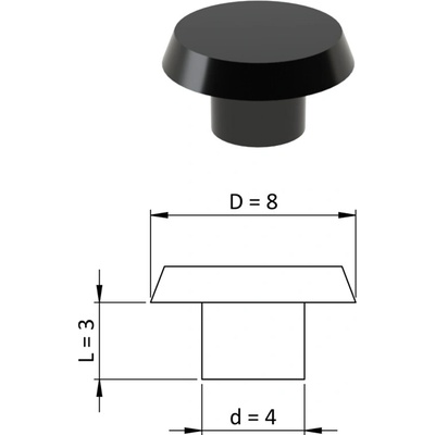 Vnitřní krytka kulatá ø 8 mm, otvor ø 4 mm, černá, plast