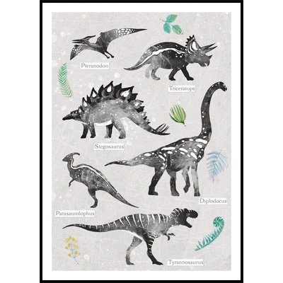 Jen tak z lásky Plakát Dinosauři Rozměr plakátu: 30 x 40 cm, Varianta dinosaurů: S popisky a rostlinami