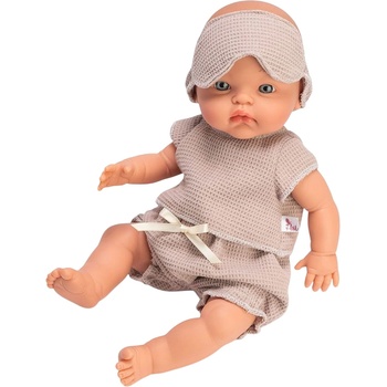 Asi Dolls Кукла-бебе Asi Dolls - Алекс, с бежови дрешки и маска за сън, 36 cm (0527671)