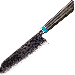 HARAHU Дамаски кухненски нож ZE-37409 - Santoku / Кафяв / Син KP37409