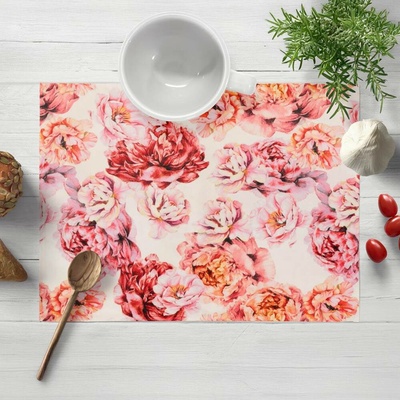 Biante Sametové prostírání Tamara TMR-041 Růžovo-červené pivoňky na bílém 30x40cm