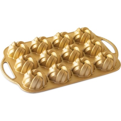 Nordic Ware 75. Anniversary Propletená forma na 12 minibábovek zlatá 828 ml