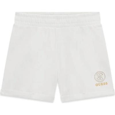 Guess Спортни бели памучни панталони за момиче с лого Guess от камъни