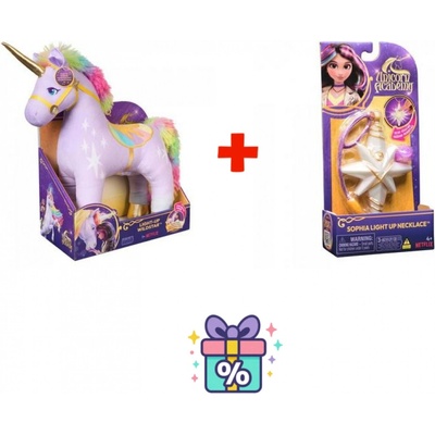 Изгоден комплект: Академия за еднорози плюшена Уайлдстар със звуци 38 см + колие с пръстен (as_6072933_6072553)