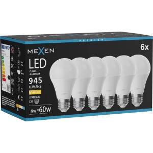 Mexen Nova 6x LED крушка E27, A60, 9W, Топло - 3000K, 945 lm - L100-E27-0930-01x06 (L100-E27-0930-01x06)