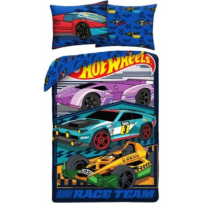 Halantex Obojstranné obliečky z mikrovlákna Hot Wheels – motív Race Team - 70x90 140x200