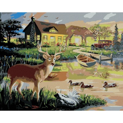 zuty Malování Podle Čísel Laň A Srna U Jezírka D. Rusty Rust 40 x 50 Cm Plátno Rám
