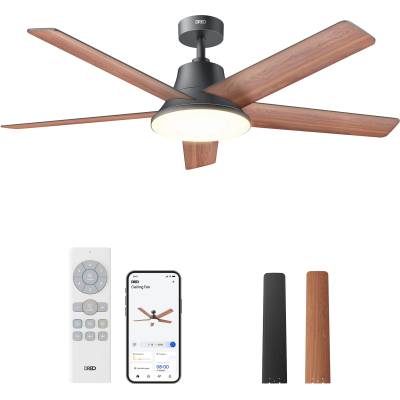DREO Smart Ceiling Fan with Light, 52" 12 Speeds, 3 Modes, Continuously Dimmable LED Lighting, Quiet DC Motor, 12H Timer, Remote Control/APP/Alexa, Indoor, Black - DR-HCF001S