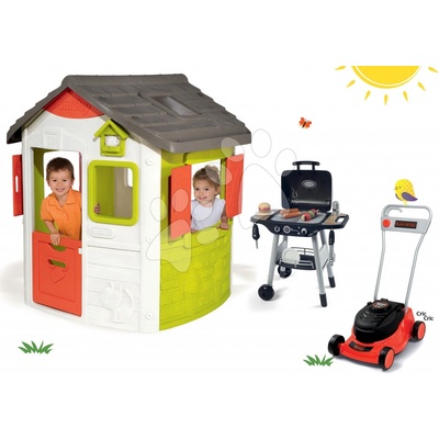 Smoby set domček Jura Lodge s dvoma dverami a kuchynka Barbecue Grills s kosačkou 810500-35