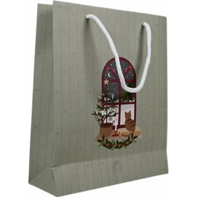 Det Gamle Apotek Papírová taška Christmas Holidays Cat – small, zelená barva, papír