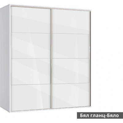 Bogdan Furniture G Двукрилен гардероб с плъзгащи врати Мебели Богдан Модел bm-ava 5, бял гланц с бяло
