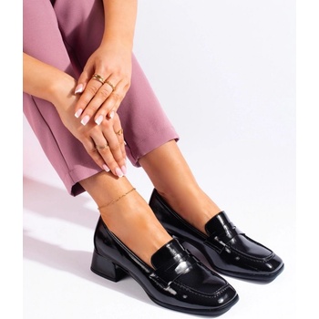 Sergio Leone Zajímavé dámské černé mokasíny na širokém podpatku