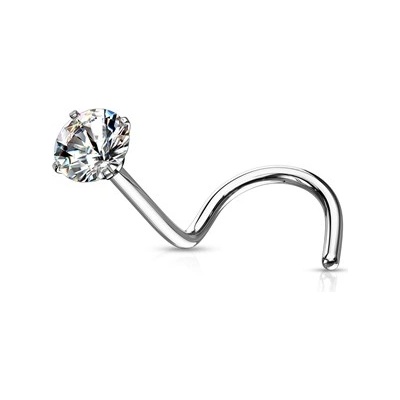 Šperky4U zahnutý piercing do nosu čirý zirkon N0136C-025