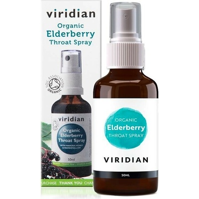 Viridian BIO Elderberry Throat spray Organic Sprej pri bolesti v krku a kašli Bio 50 ml