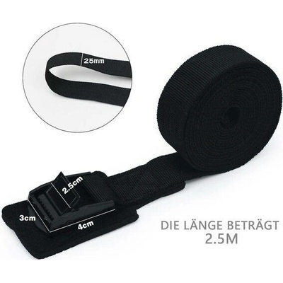 Sada 4 ráčnových popruhů, 2,5 cm x 2,5 m, s přezkou s excentrem, polstrované, nosnost 250 kg,