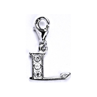 Čištín Stříbrný přívěšek na karabinku se zirkony písmenko L, P 1106