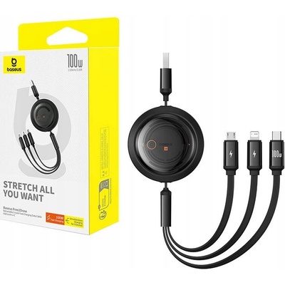 Baseus P10368700111-03 Rychlonabíjecí 3v1 USB-A - microUSB USB-C Lightning (100W), 1,1m, černý