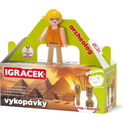 EFKO Igráček Archeologička s egyptskými vykopávkami sarkofágu a sošky Nefertiti