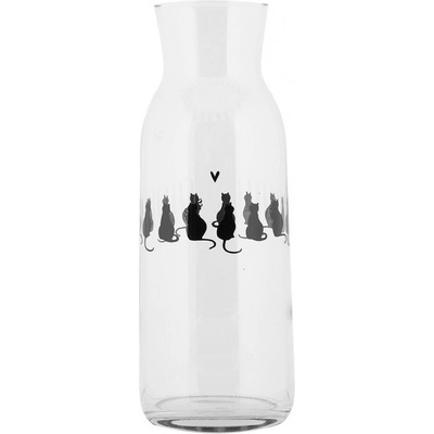 Clayre & Eef Sklenená karafa s mačkami a srdiečkom Dog&Cat 9 x 25 cm 1000 ml